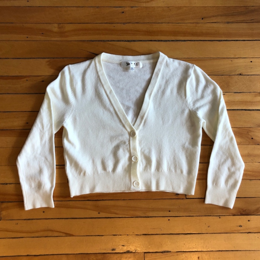 XLarge New Unworn YeMak Ivory Retro Vintage Insp Cropped Cardigan Modcloth